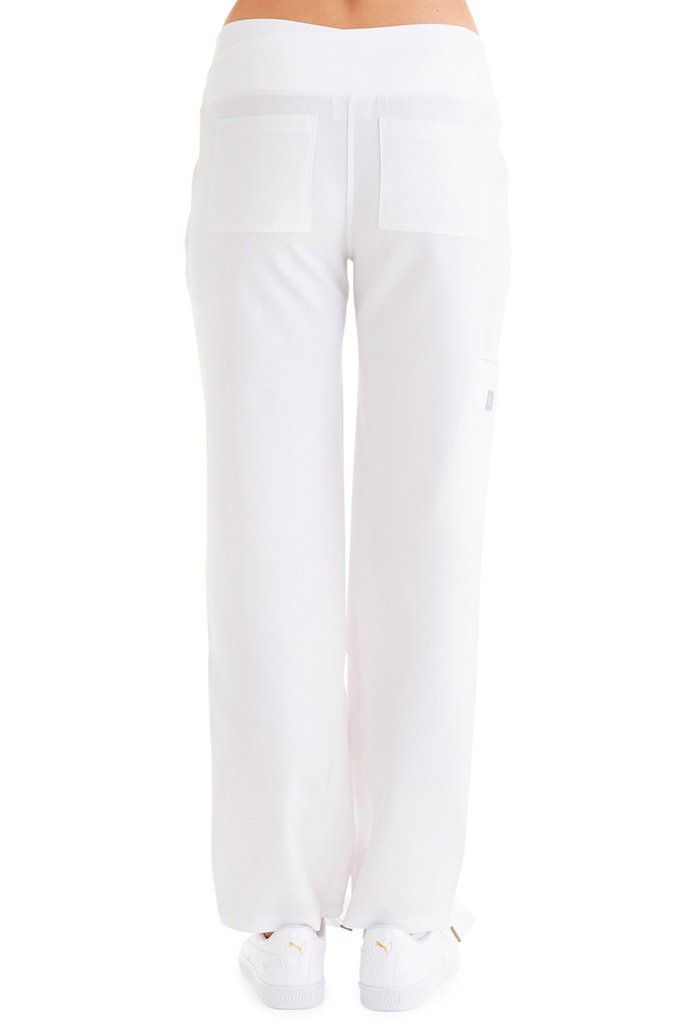 Women's "Cross My Hip" Pant - White – Body Intelligence White 4-way Stretch Straight Leg Bottoms, White Straight Leg Cargo Pants With Elastic Waistband, Fitted White Cargo Pants For Work, Athleisure Straight Leg Cargo Pants For Workwear, Functional Comfort Stretch Pants For Workwear, Functional Comfort Stretch Work Pants, Sporty White Straight Leg Cargo Pants, Stretch Sporty Cargo Pants For Workwear, Sporty Stretch Cargo Pants For Workwear