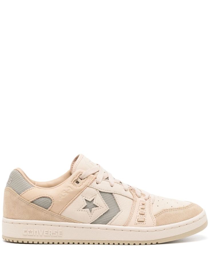 light beige leather panelled design suede and mesh panelling perforated toebox logo-debossed tongue star detail to the side contrasting branded heel counter round toe front lace-up fastening branded insole flat rubber sole Aviator Watch, Balenciaga Speed, Reebok Club C, Custom Watch, Nike Air Max 97, Derby Shoes, Athletic Sneakers, Espadrille Shoes, Sport Watches