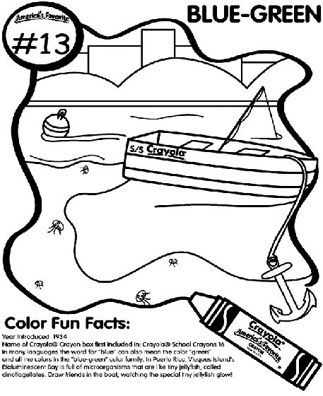 the color fun fact sheet is shown in black and white, with an image of a boat