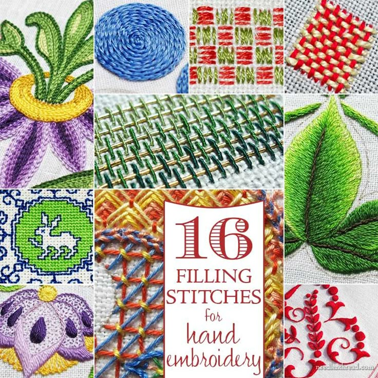 the front cover of 16 filling stitches for hand embroidery, with various images of flowers and leaves