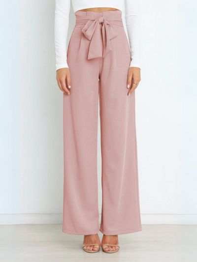 Iconic High Rise Pocketed Trouser Pants - Black – SMAIBULUN Chic High-waisted Tie Waist Pants, Chic High-waisted Pants With Tie Waist, Elegant Belted Solid Wide Leg Pants, Elegant Wide Leg Pants With Tie Waist For Spring, Elegant Solid Color Belted Wide Leg Pants, Elegant Spring Wide Leg Pants With Tie Waist, Chic Office Bottoms With Tie Waist, Chic Tie Waist Bottoms For Office, Chic Bottoms With Tie Waist For Office