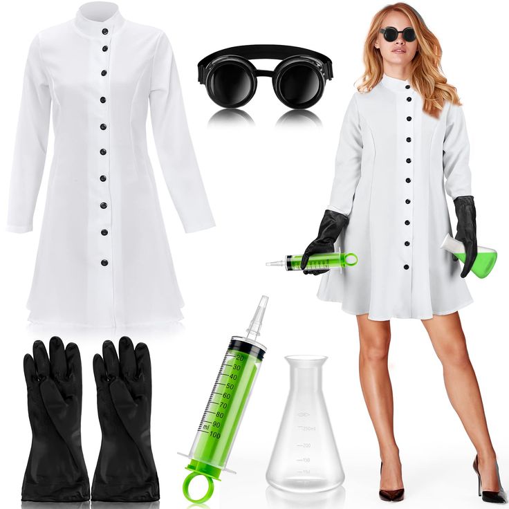 PRICES MAY VARY. What You Will Receive: the package contains 1 piece of scientist lab coat, 1 piece of mad scientist goggles, 1 pair of adult mad scientist gloves, 1 piece of plastic flask and 1 piece of syringe prop, 5 pieces in total, a complete mad scientist costume set, meeting your Halloween dressing needs Reliable and Well Made: our white lab coat is made of quality fabric material, with fine workmanship and smooth surface, not easy to deform or break, soft in texture and reliable to provi Dexters Lab Costume Women, Evil Scientist Costume Women, Dr Finklestein Costume, Evil Scientist Costume, Frankenstein Scientist, Scientist Costume Women, Mad Scientist Costume Diy, Mad Scientist Costume Women's, Pharmacy Halloween Costumes