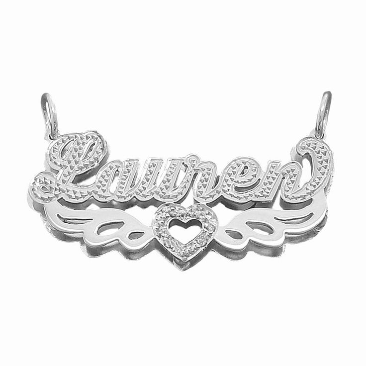 *Elegant personalized silver double plate name pendant necklace. All letter finished in diamond accent. Also this pendant will be rhodium plated over sterling silver to prevent tarnishing and keep it in sparkling shine. *Name Thickness: Top .9 mm / Bottom .7 mm Approx. *Size: 1 3/4 Inch (4.5 cm) X 5/8 Inch (1.5 cm) Approx. *Rolo Chain is optional for this item, split and attached on name pendant when you add chain. *All my personalized jewelry made in Los Angeles CA USA (925 USA hallmark on back Custom Name White Gold Nameplate Jewelry, Customizable White Gold Nameplate Jewelry, Personalized White Gold Nameplate Jewelry, Silver Engraved Nameplate Necklaces, Silver Personalized Nameplate Necklace, Silver Sterling Engraved Name Necklace, White Gold Nameplate Jewelry With Names, White Gold Nameplate Necklace For Anniversary, Personalized Silver Nameplate Necklace