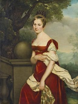 a painting of a woman in a red dress