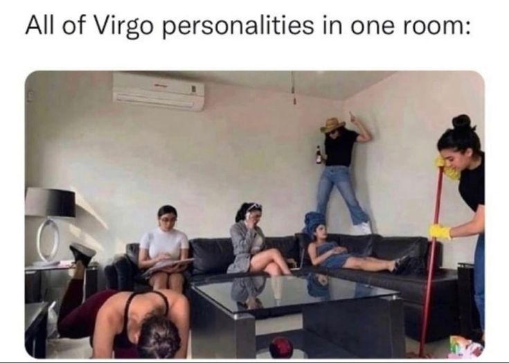 a group of people sitting on couches in a living room with the caption'all of vigo personaities in one room '