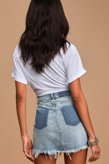 On-Trend Denim Skirts for Women | Score a Chic Denim Skirt Outfit at a Great Price | Juniors and Women's Apparel Denim Skirts For Women, Denim Skirt Outfits, Denim Chic, Edge Lighting, Denim Skirt Women, Frayed Denim, Denim Skirts, Skirts For Women, Denim Mini