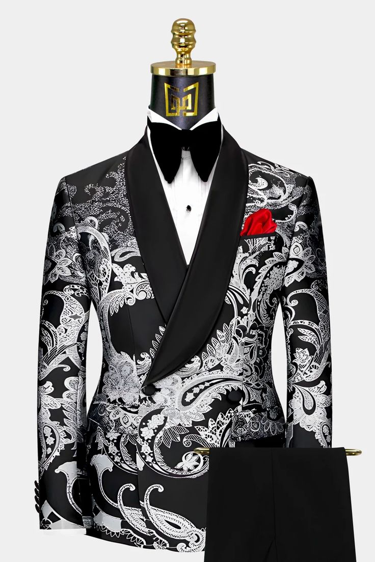 You searched for tuxedo - Gentleman's Guru Black And Silver Tuxedo, Gothic Tuxedo, Silver Tuxedo, Paisley Tuxedo, Bank Heist, Nice Suits, Tuxedo Prom, Suits Business, Prince Cake