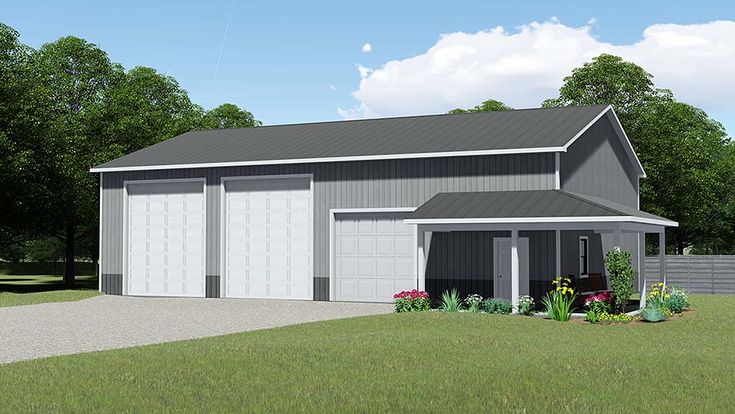 this is an artist's rendering of a two - car garage with attached carport