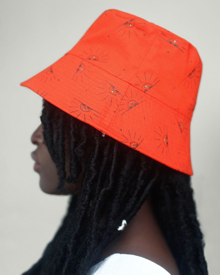 Satin Lined Printed Bucket Hat in Sol Red Orange Lipstick, Orange Lipstick, Summer Story, Soft Corals, Red Pattern, Bucket Hats, Color Stories, Red Hats, Mud Cloth