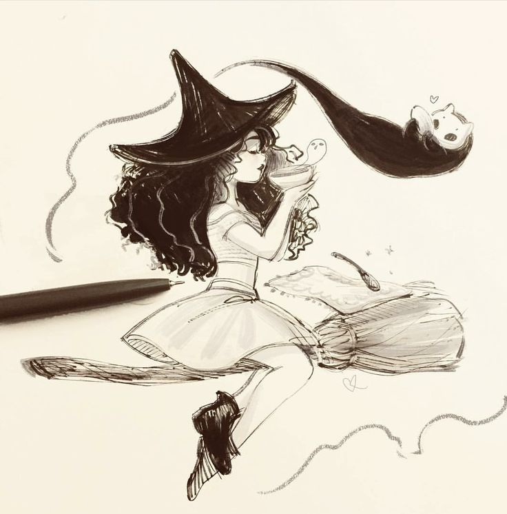 a drawing of a girl dressed as a witch