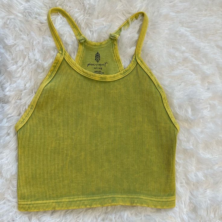 New Free People Happiness Runs Crop Tank By Fp Movement Color: Sulphur Springs Size: M/L This Item Is New Without Tags! No Flaws That I Can Find In Except It Is Only Missing The External Logo. Acid Wash Stretch Tops For Spring, Casual Fitted Lime Green Top, Fitted Lime Green Casual Top, Lime Green Sleeveless Casual Top, Casual Lime Green Sleeveless Top, Trendy Green Racerback Top, Trendy Acid Wash Tank Top For Spring, Spring Acid Wash Trendy Tank Top, Yellow Fitted Tops For Everyday