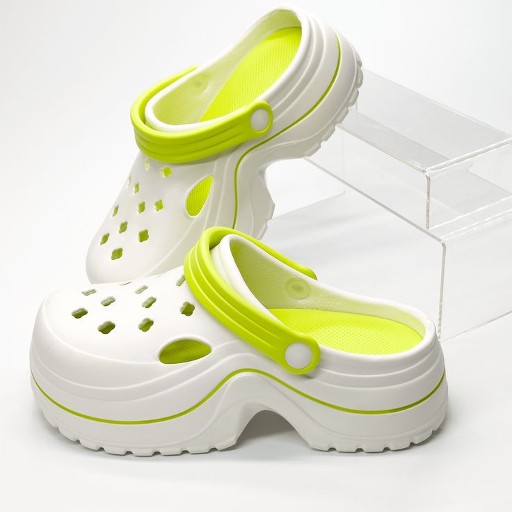 Women's Summer Hollow-Out Thick-Soled Increase Height Slip-On Sandals With, Anti-Slip And Outdoor Beach Shoes Green Fashionable    Plain    Women Shoes, size features are:Bust: ,Length: ,Sleeve Length: Slip-on Flat Heel Clogs For Beach, White Trendy Slip-on Jelly Sandals, Summer Open Toe Non-slip Clogs, Green Casual Eva Slippers, White Closed Toe Platform Slippers For Summer, Green Slip-on Sandals For Summer, Spring Synthetic Slide Clogs, Spring Casual Slide Clogs, Casual White Clogs For Vacation