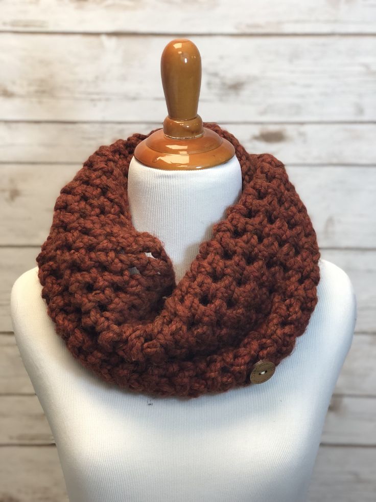 This custom crocheted cowl is made with an acrylic and wool blend. Scarf color shown is in Barley and Spice. Handmade with love, in a pet/smoke free home! :) Hand Knitted Yarn Infinity Scarf For Fall, Fall Hand Knitted Yarn Infinity Scarf, Brown Hand Knitted One Size Knitting Pattern, One Size Hand Knitted Brown Knitting Pattern, Cozy Brown Yarn Knitting Pattern, One Size Brown Hand Knitted Pattern, Brown Crochet Knitting Pattern For Fall, Brown Crochet Knitting Pattern For Winter, Brown Knitting Pattern With Knit Fabrication