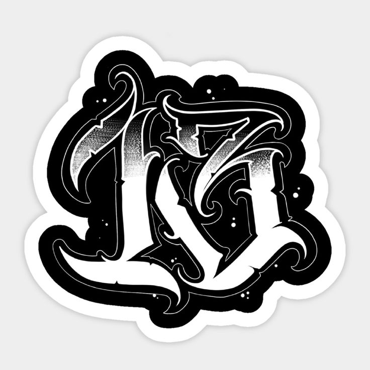 a black and white sticker with the letter k in it's middle corner