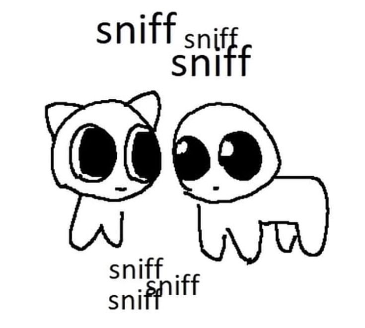 an image of two cartoon cats with the words snifff snifff on their faces