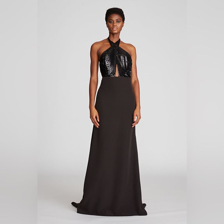 Nwt. Showcasing Its Shimmering Accents, The Lacey Gown Perfectly Captures Halston's Iconic Ultra-Glam Feel. It’s Framed By A Halter Neckline Featuring A Criss-Cross Bodice With Showstopping Sequins, While Its Hem Gives Balance To The Entire Styleboth In Palette And Silhouette. Celebrate The Season In A Statement Piece That Evokes A Beguiling Aesthetic, Grounded In Both Its Standout Elements And Elegant Detailing. Halter Neck Stretch Crepe Gown Criss-Cross Sequin Bodice Floor Length Dress 92% Rec Fitted Evening Dress With Contrast Sequin, Fitted Bodice Evening Dress With Contrast Sequin, Evening Dress With Contrast Sequin And Fitted Bodice, Fitted Gala Evening Dress With Contrast Sequin, Cocktail Gown With Sequins And Fitted Bodice, Fitted Contrast Sequin Evening Dress For Gala, Fitted Contrast Sequin Cocktail Gown, Evening Formal Dresses With Contrast Sequin, Gala Evening Dress With Contrast Sequin And Fitted Bodice