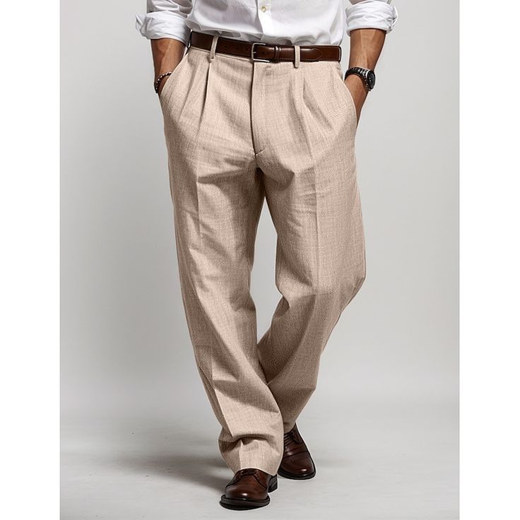 Season:Spring  Summer; Fabric:Linen Cotton Blend; Gender:Men's; Style:Basic,Fashion; Occasion:Holiday,Daily,Casual; Fit Type:Regular Fit; Function:Breathable,Comfort; Waistline:Mid Waist; Pattern:Plain; Design:Straight Leg,Front Pocket; Brand:OUKU; Pants Type:Trousers,Linen Pants,Pleated Pants,Summer Pants; Fly Type:Button; Front page:FF; Listing Date:08/16/2023; Hips:; Length:; Waist:; Fit US Size:null; Fit UK Size:null; Fit EU Size:null Full Length Pants For Business Casual In Summer, Summer Workwear Full Length Chinos, Full Length Business Casual Summer Pants, Full Length Smart Casual Summer Pants, Summer Business Casual Full Length Pants, Classic Full Length Dress Pants For Summer, Summer Chinos With Pockets, Summer Full-length Chinos With Pockets, Classic Full-length Bottoms For Summer