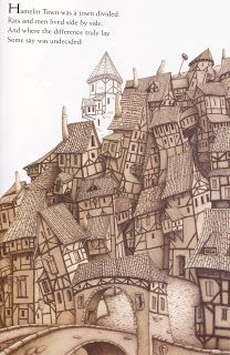 a drawing of a town with lots of houses on it's sides and the words,