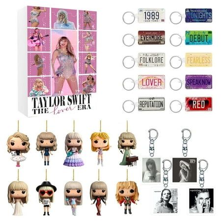 the taylor swift pop vinyl keychain collection is shown in front of a box