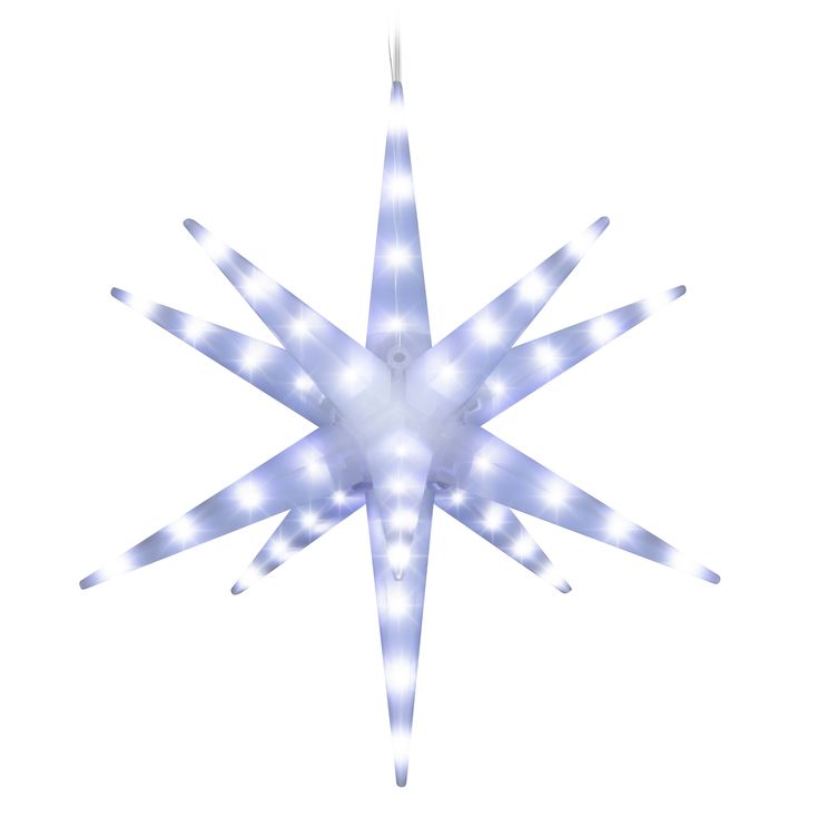 a white lighted star ornament on a white background