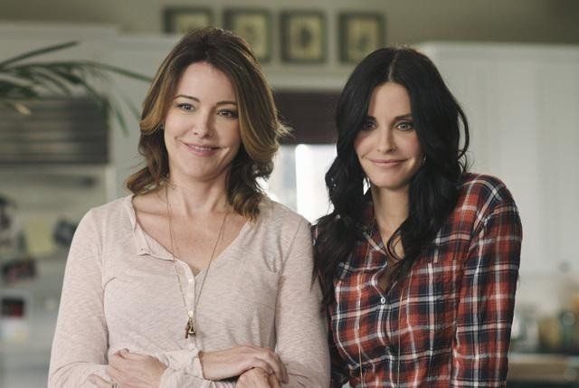 two women standing next to each other in a kitchen