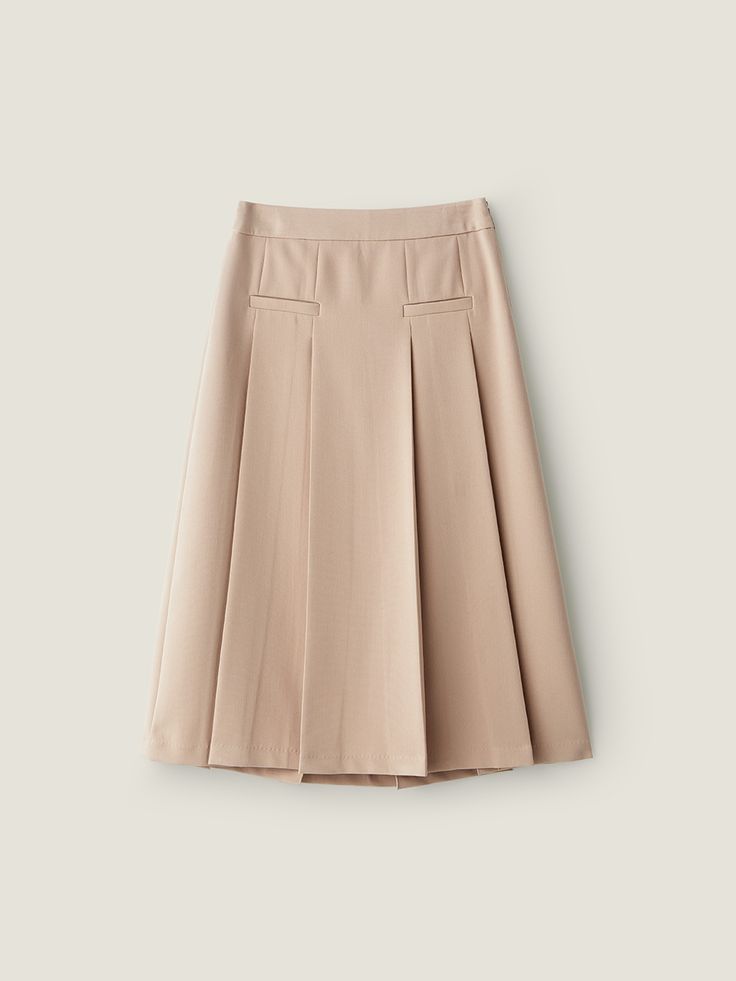 Editor's Notes This is a semi A-line skirt with wide pleats.It's a modern skirt that can be styled casually or femininely, making it a great item for daily wear.- With pleats that have been meticulously handcrafted during production- Made of a polyester-rayon blend material that naturally falls into a semi A-line shape- A welt pocket detail on the front panel to enhance the finish of the skirt* Please note that the color of the product in the photo may be closer to the actual product than the color in the model's photo.* There may be a color difference with the actual product color due to the monitor's resolution.Measurements(in.)Size(34/36)- Length: 30.71 in. / 30.71 in.- Waist: 13.58 in. / 14.57 in.- Hip: 18.31 in. / 19.29 in.- Bottom Width: 29.53 in. / 30.51 in.* Model Info(TASI): Relaxed A-line Office Skirt, Classic A-line Pleated Skirt For Fall, Voluminous A-line Skirt With Pleated Hem, Beige A-line Pleated Skirt For Fall, Beige A-line Pleated Skirt For Work, Classic Full Skirt For Workwear, Classic Flared Skirt For Workwear, Classic Flared Workwear Skirt, Classic Workwear Flared Skirt