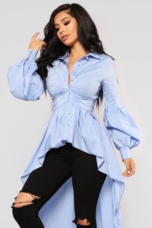 Turning Heads Top - Blue Fashion Week Aesthetic, Fall Fashion Dresses, Random Fashion, Fashion Nova Outfits, Janet Guzman, High Low Blouse, Hem Blouse, Blouse Long Sleeve, Summer Fashion Dresses