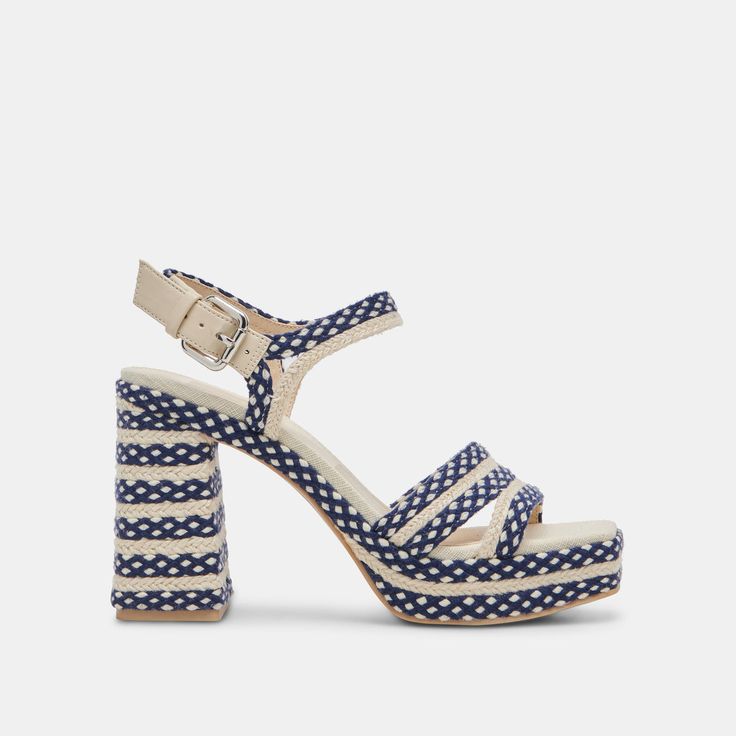 ARNELA HEELS NAVY MULTI WOVEN Sun Kissed, Night Out, Heel Height, Navy, Heels, Leather