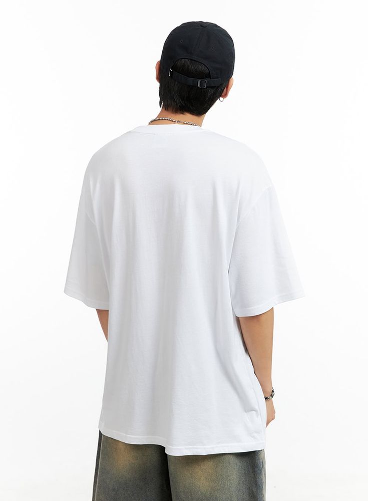 Product Detail Style : Street Occasion : Back to school Type : Men, TShirts Print : Graphic Material : Cotton Sleeve : Short sleeve Neck : Round neck Fit : Oversize fit Cotton60 Modal40 Color : White Made in Korea Model Size Model is wearing size 1XL and the color White. Height : 6'0" | 184cm / Top : L / Bottom : XL (32 inch) .prddescription table, .prddescription td, .prddescription th { border : 1px solid black; border-collapse : collapse; padding: 10px; } Size(Inch) Size Shoulder Bust Sleeve Festival Trends, The Color White, Oversize T Shirt, Fashion Graphic, Print Graphic, Cargo Jeans, Low Rise Jeans, Korean Street Fashion, Lace Mini Dress