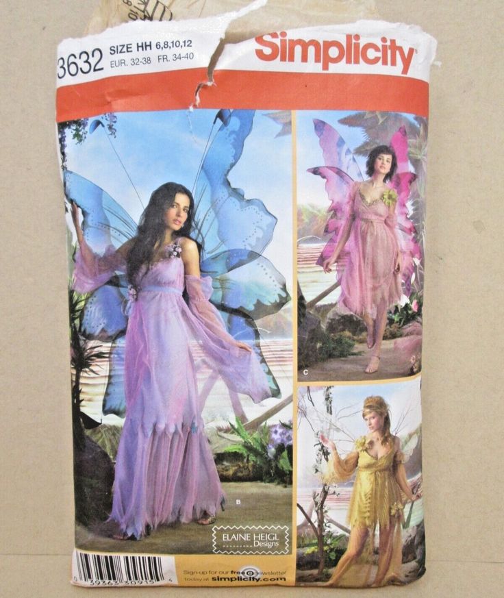 Simplicity 3632 Womens Fairy Dress Halloween Costume Sewing Pattern size 6-12 Fairy Dress Pattern, Halloween Costume Sewing Patterns, Adult Fairy Costume, Costume Sewing Pattern, Mccalls Patterns Vintage, Costume Sewing, Costume Sewing Patterns, Doll Dress Patterns, Baby Sewing Patterns