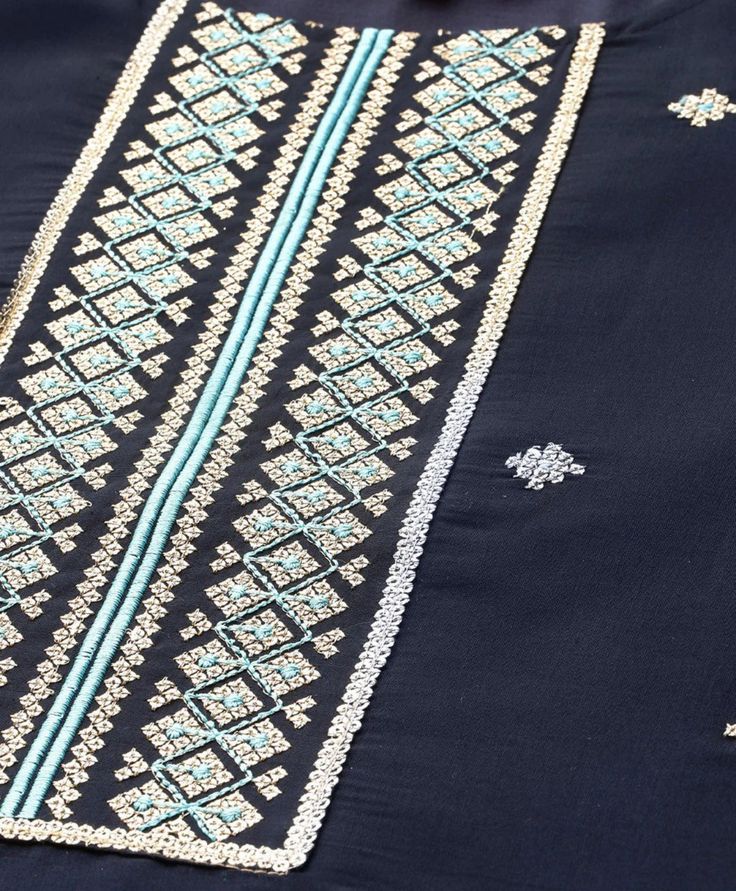 Grab this beautiful 3-piece set. The set comes with ethnic motif print & embroidered straight shape kurta has round neck, 3/4th flared sleeves & calf length teamed with solid trouser pant with slip on closure & semi elasticated waistband and a dupatta. Color - Navy Blue Kurta Fabric-Silk Blend Pant Fabric-Silk Blend Dupatta Fabric - Silk Chiffon Neck-Round Neck Sleeves-3/4th Sleeves Work - Ethnic Motif Print & Embroidery Detailing Washing Instructions-Dry Clean DISCLAIMER - The color of the product may be differ due to screen settings of device. A misprint here and a color drop slip there is the beauty of printing which is not treated as a defect. Festive Straight Kurta Sets With Embroidered Border, Festive Multicolor Embroidered Sets With Printed Motifs, Blue Sets With Printed Motifs In Straight Kurta Style, Festive Multicolor Embroidery Sets With Printed Motifs, Festive Sets With Multicolor Embroidery And Printed Motifs, Bohemian Straight Kurta Set For Eid, Blue Sets With Printed Motifs For Diwali, Traditional Sets With Multicolor Embroidery And Printed Motifs, Blue Printed Motifs Sets For Festive Occasion