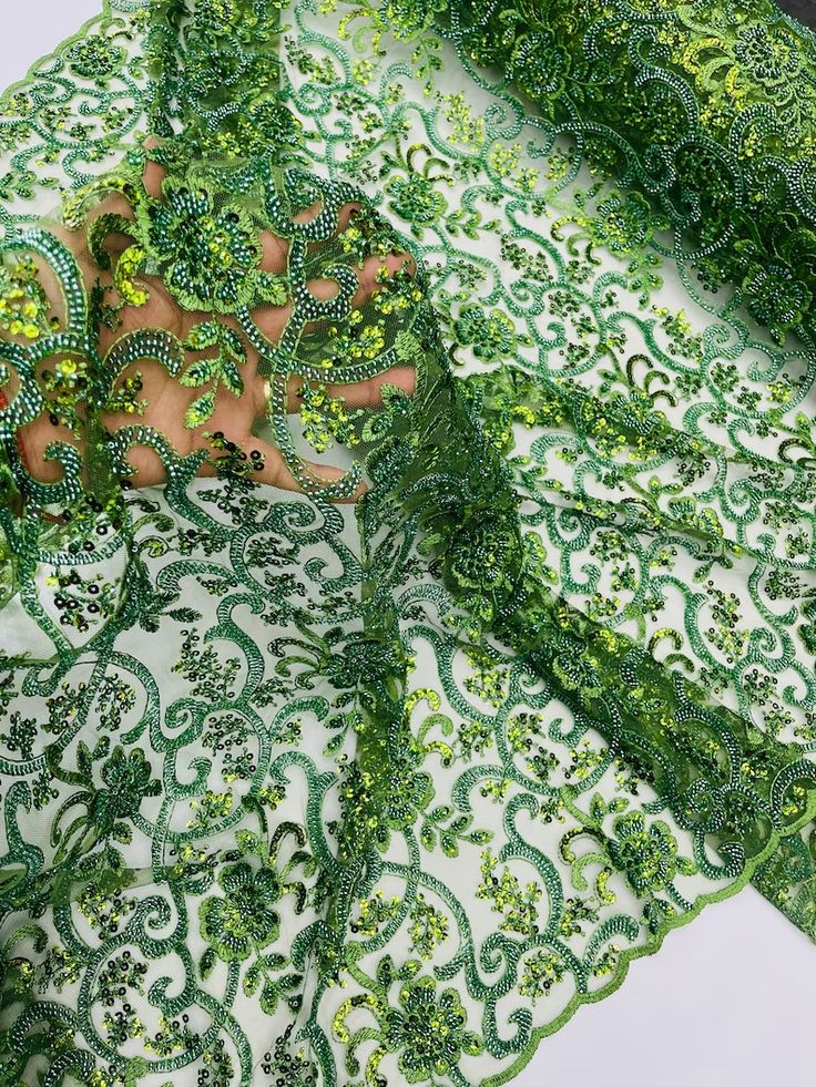 Olive Green Embroidery Beaded Fabric With Sequin on a Mesh, Olive Beaded Fabric Floral Bridal Lace Fabric by the Yard - Etsy Festive Green Embellished Embroidered Fabric, Green Lace Sequin Fabric For Wedding, Green Embroidered Sequin Fabric For Wedding, Festive Beaded Lace Embroidered Fabric, Festive Beaded Sequin Lace Fabric, Green Intricate Embroidered Fabric For Party, Green Embroidered Sequin Lace Fabric, Green Embroidered Lace Sequin Fabric, Green Embroidered Fabric For Party