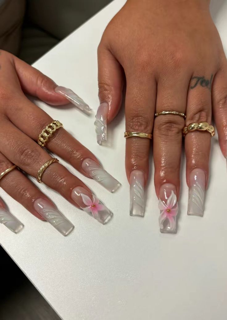 Xxl Acrylic Nails, Types Of Nails, Rhinestone Nails, White Nails, Spring Nails, Pink Nails, Girly Things, Nail Inspo, Summer Nails