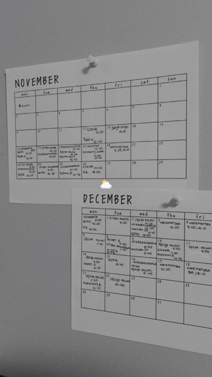 two bulletin boards with the words november and december written in black ink on white paper