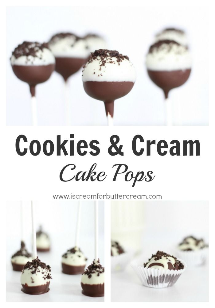 chocolate covered cake pops with white frosting and sprinkles on top are shown