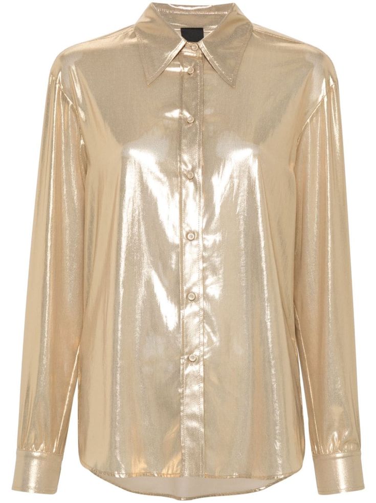 gold-tone foiled finish front button fastening pointed flat collar long sleeves buttoned cuffs curved hem Dream Wishlist, Pointed Flat Collar, Flat Collar, Wedding Guest Looks, Yoko London, City Dress, Summer Beach Wear, Ski Wear, Lady Dior