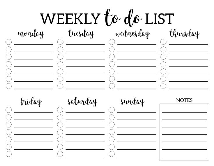 the weekly to do list is shown in black and white, with dots on it