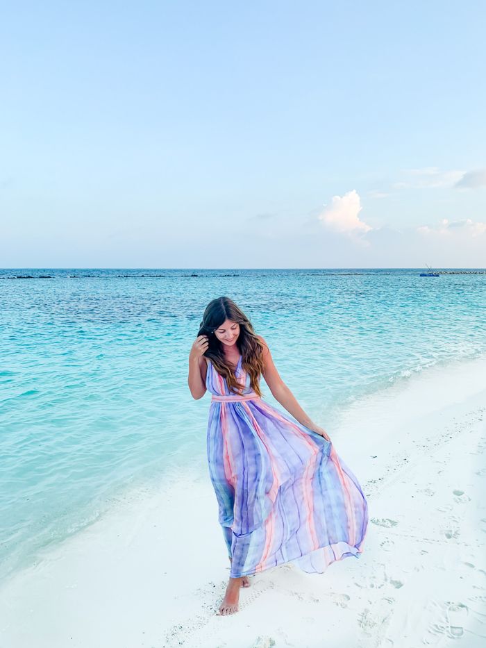 Rainbow Dress Honeymoon in Maldives - Chasing Cinderella Dress For Honeymoon Outfit, Maldives Trip Outfits, Honeymoon Dresses For Women, Honeymoon Dresses For Maldives, Maldives Outfit Ideas Women Indian, Dress For Maldives, Dresses For Maldives, Beach Dressing Ideas For Women, Maldives Dress Style Women