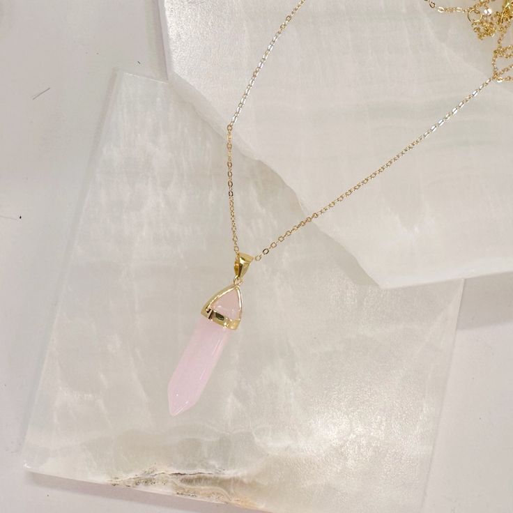 ROSE QUARTZ AMULET necklace Gold Bohemian Rose Quartz Necklace, Rose Quartz Heart Necklace, Spiritual Rose Quartz Gemstone Necklaces, Rose Quartz Pendant Necklace For Healing, Rose Quartz Necklace Rope, Fuchsia Necklace, Lavender Necklace, Spiritual Necklace, Gemstone Earrings Gold