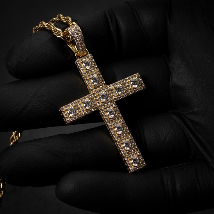 Mens 14k Gold Plated Iced Hip Hop Fashion Cz Pointer Cross Pendant Necklace Chain Type: Rope Chain Chain Size: 3mm Width 18,20,22 Or 24 Inches Pendant Length: 1.5 Inches Chain Material: 316 Stainless Steel/14k Gold Plating Gold Iced Out Cross Pendant Necklace, Gold Iced Out Cross Pendant Jewelry, Iced Out Gold Cross Pendant Jewelry, Necklace Chain Types, Sterling Silver Bead Bracelet, Cuban Link Chain Necklaces, Gold Rope Chains, Red Diamond, Mens Leather Bracelet