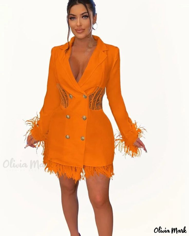 OliviaMark - Robe chic à col en V, manches longues, à double boutonnage et à franges, avec une touche de modernité Orange Long Sleeve Dress, Double Breasted Dress, Long Sleeve Casual Dress, Long Sleeve Dresses, Elegant Red, Black Long Sleeve Dress, Black Dresses Casual, Patchwork Dress, Sleeve Dresses