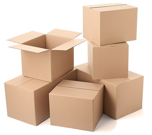 several cardboard boxes stacked on top of each other