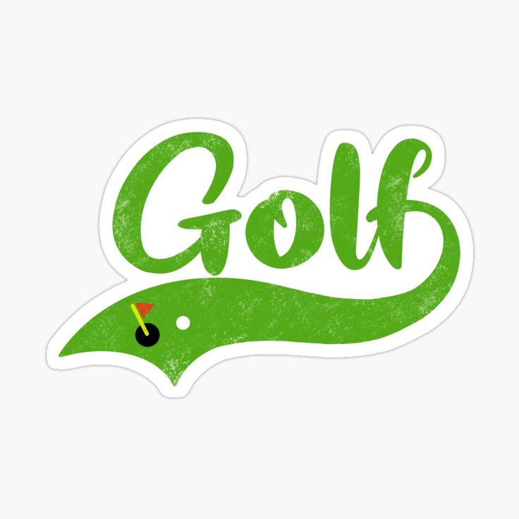 a green golf sticker with the word golf in white and green lettering on it