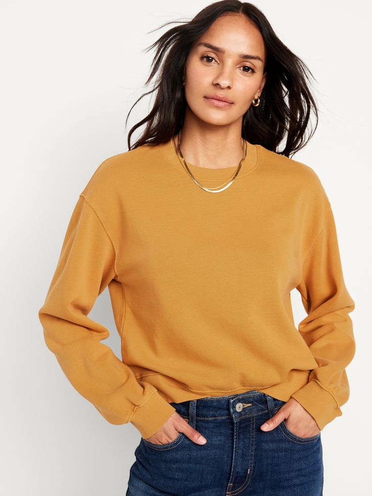 Relaxed Crew Neck Sweatshirt for Women | Old Navy Woman Jeans, Yellow Sweatshirt, Sweatshirt For Women, Jack Black, Petite Size, Shoulder Sleeve, Pullover Styling, Drop Shoulder, Heather Grey