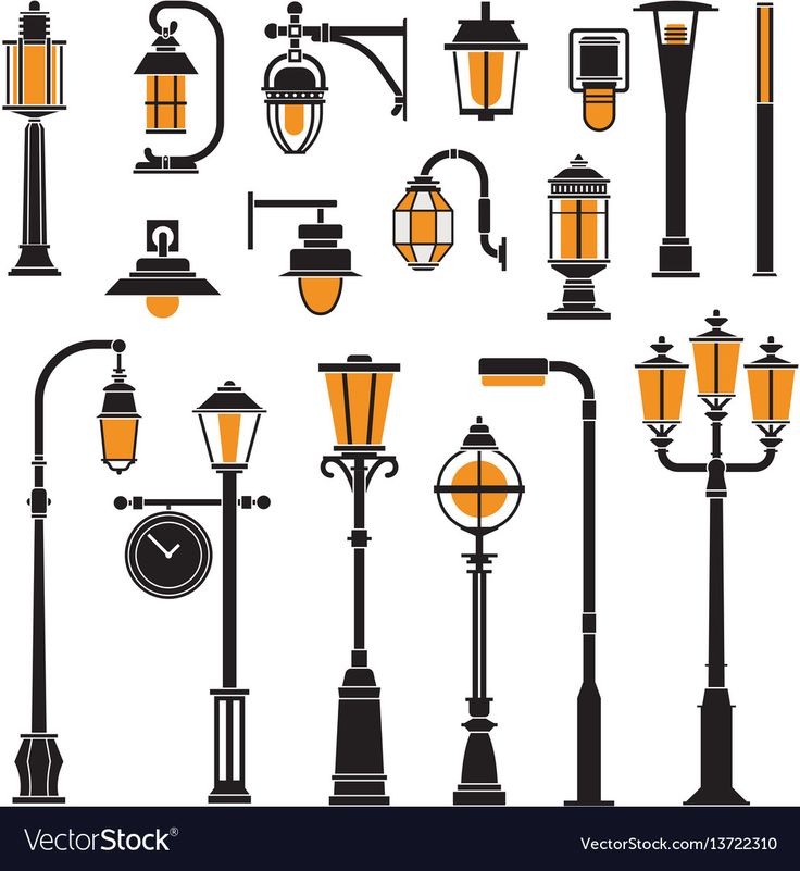 an assortment of street lamps and lights on a white background with text that reads lampposts