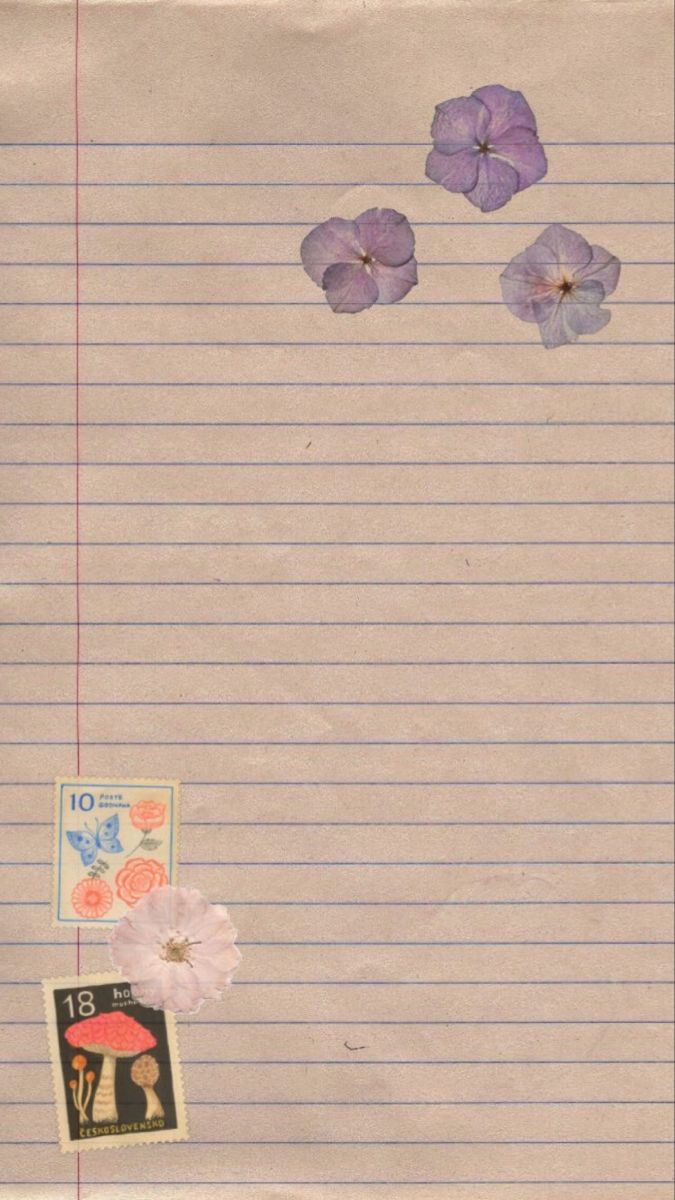 a piece of lined paper with flowers on it