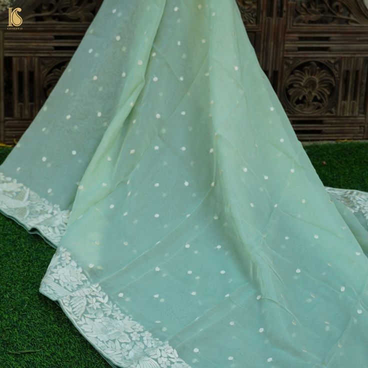 Green Handcrafted Parsi Gara Pure Organza Dupatta - Khinkhwab Wedding Cotton Silk Pre-draped Saree With Motifs, Pista Green Unstitched Tissue Silk Suit, Unstitched Pista Green Tissue Silk Suit, Pista Green Unstitched Chanderi Suit With Zari Work, Unstitched Pista Green Chanderi Lehenga, Unstitched Pista Green Chanderi Suit With Dupatta, Festive Pista Green Pre-draped Saree With Chikankari Embroidery, Pista Green Unstitched Tissue Silk Suit With Dupatta, Pista Green Georgette Unstitched Suit, Traditional Drape