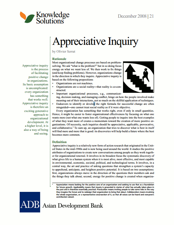 the front page of an appreciative inquiry brochure, with text