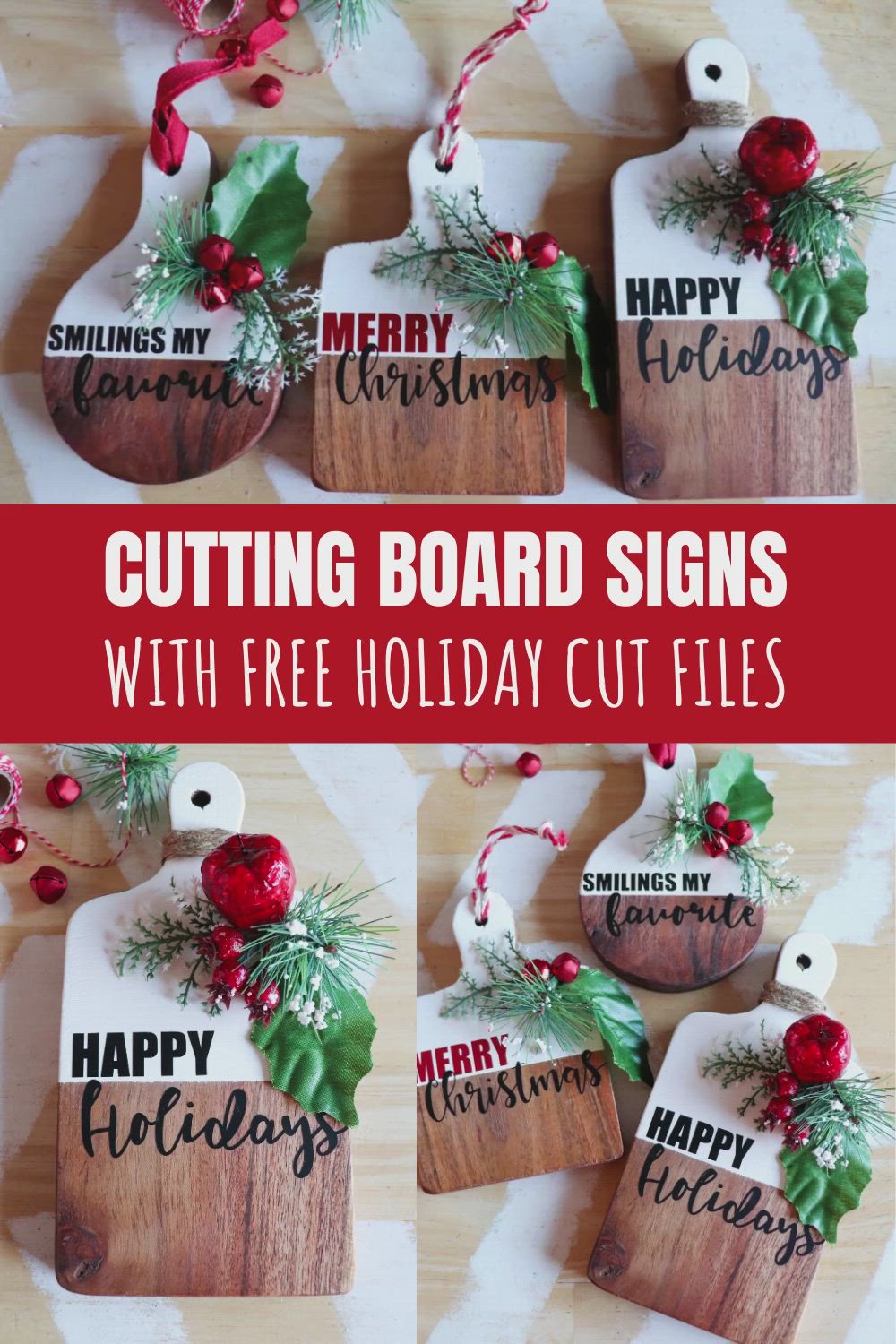 This may contain: cutting board signs with free holiday cut files