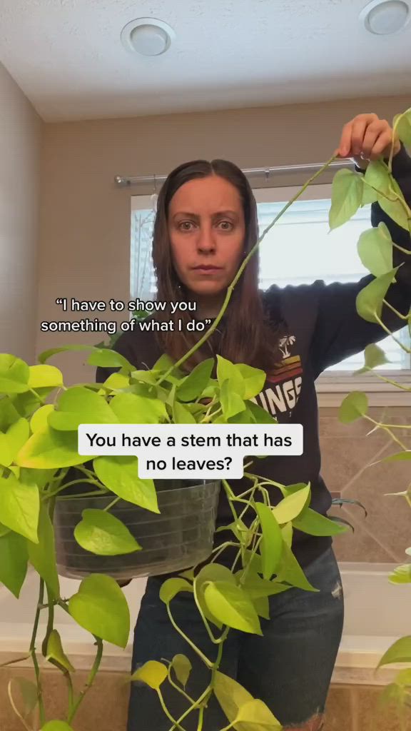 This may contain: a woman holding a potted plant in front of her face with the caption saying planting hacks